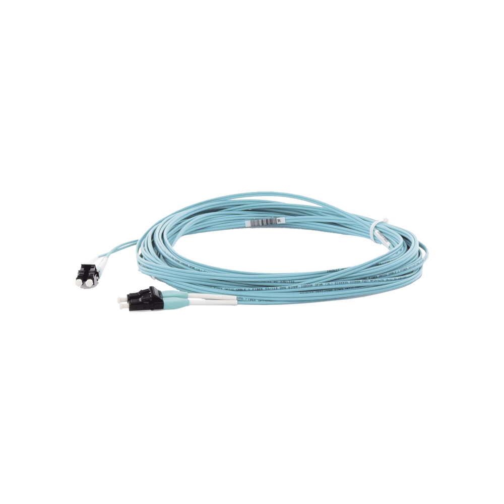 Jumper de Fibra Optica Multimodo 50/125 OM4, LC-LC Duplex, OFNR (Riser), Color Aqua, 10 Metros