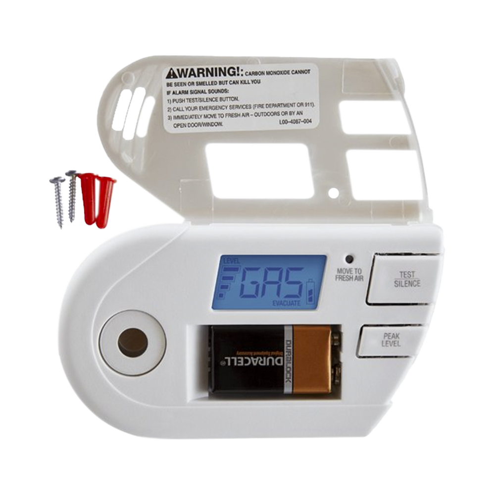 Combination explosive gas and carbon monoxide detector with backlit digital display, plug-in, and battery backup