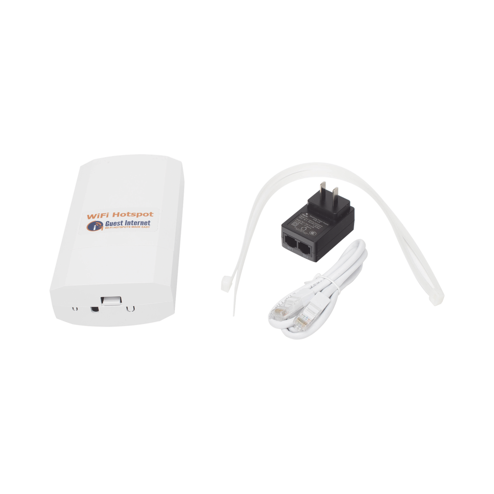 2.4 GHz outdoor wireless hotspot, 8 dBi sector antennas, 75 Mbps throughput, ideal for selling Internet access codes