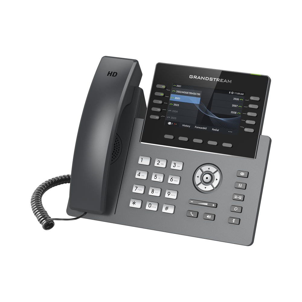Wi-Fi IP Phone, Carrier Grade, 10 SIP lines with 5 accounts, 4.3" color display, Gigabit ports, Bluetooth, PoE, Opus codec, IPV4/IPV6 with GDMS cloud management