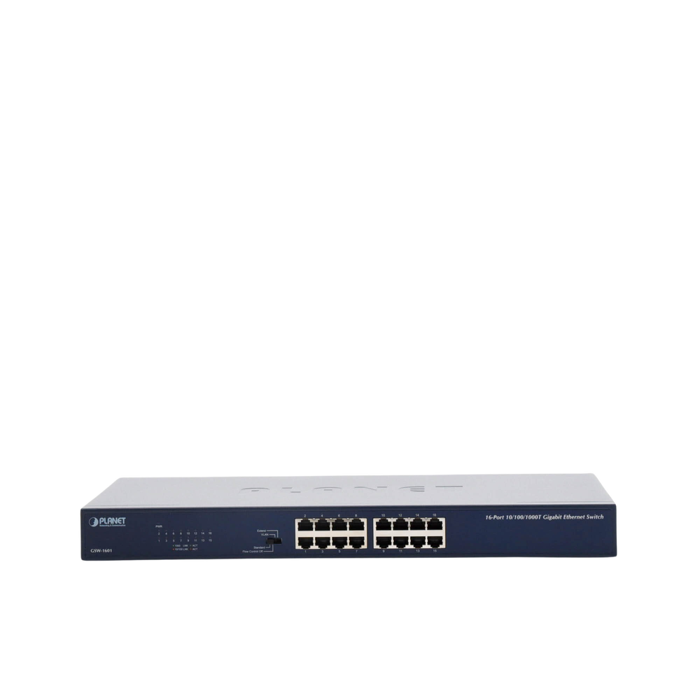 16-Port 10/100/1000 Mbps Gigabit Unmanaged Switch, with Extended Mode for Distances up to 200 m