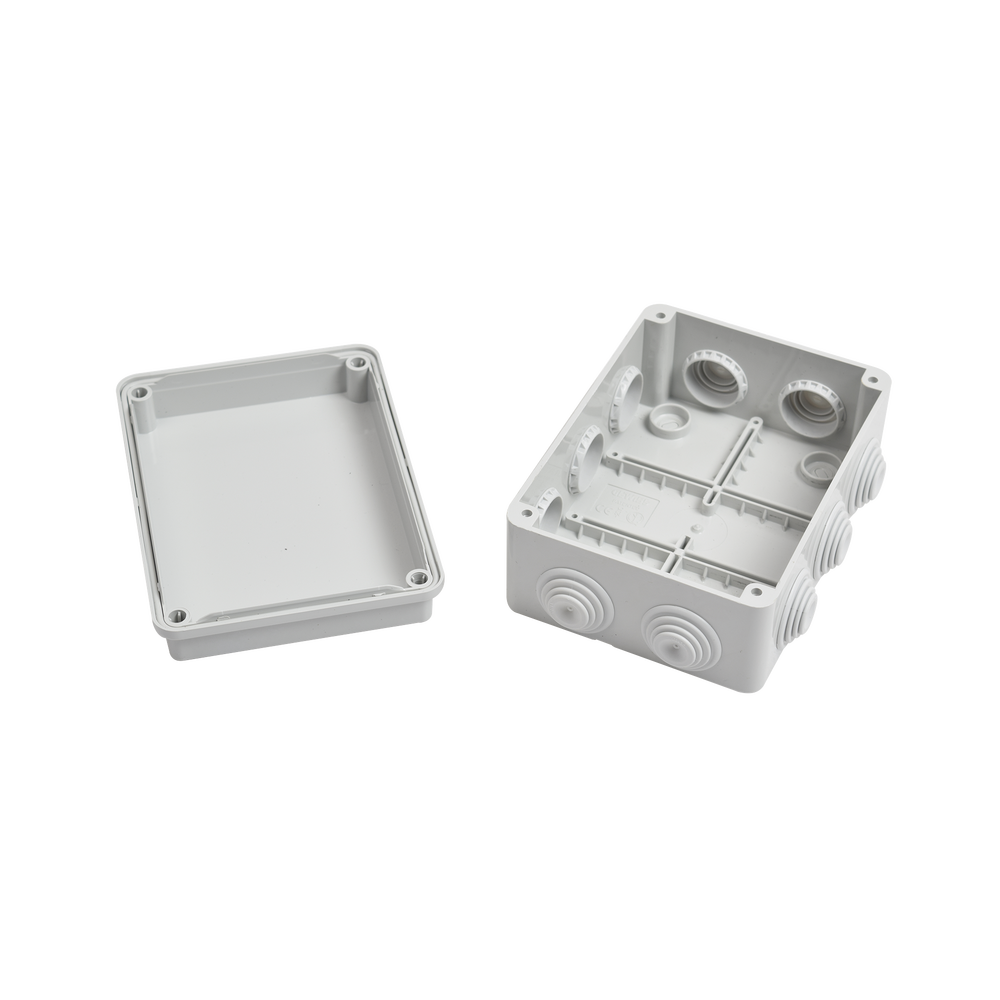 Caja de derivación de PVC Auto-extinguible con 10 entradas, tapa atornillada, 150x110x70 MM, Para Exterior (IP55)