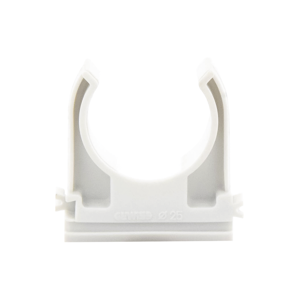Soporte de presión (Abrazadera), PVC Auto-extinguible, abierto para tubería de 25 mm