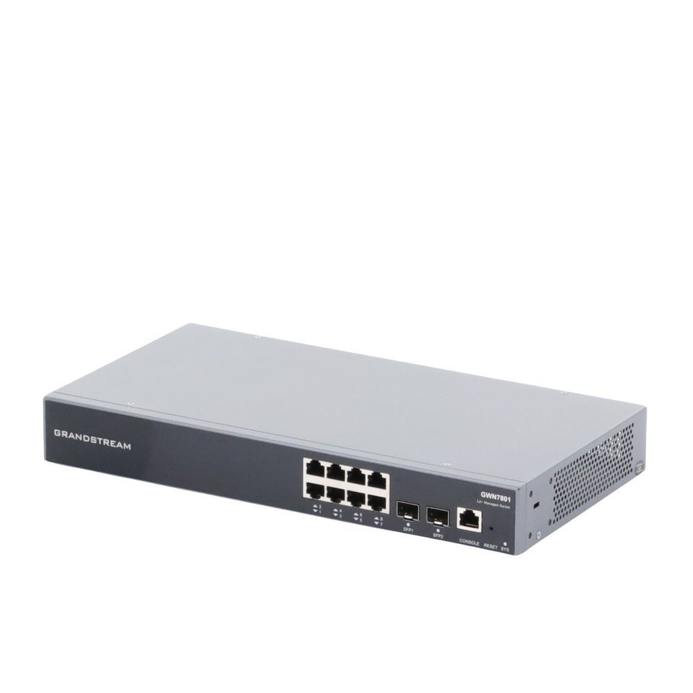 Manageable Gigabit Switch / 8 10/100/1000 Mbps ports + 2 SFP Uplink Ports / Compatible with GWN Cloud.