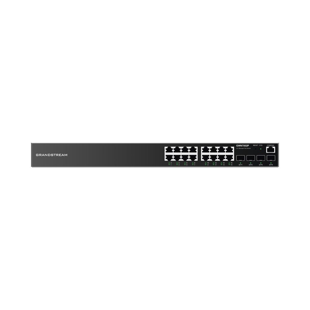 Managed Gigabit PoE+ Switch / 16 10/100/1000 Mbps ports + 4 SFP Uplink ports / Up to 240W / Compatible with GWN Cloud.