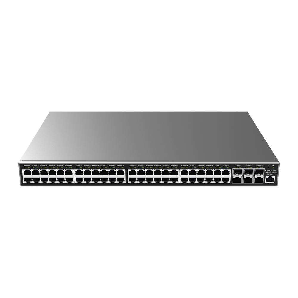 Managed Gigabit PoE+ Switch / 48 10/100/1000 Mbps ports + 4 SFP Uplink ports / Up to 360W / Compatible with GWN Cloud.