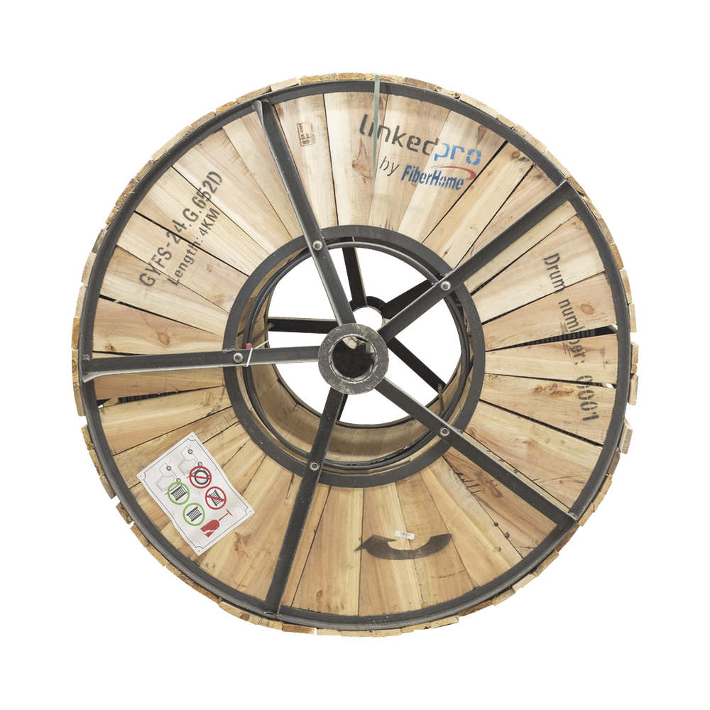 4km reel of G.652D outdoor fiber optic, armored, 24-strand single-mode, loose tube, black.