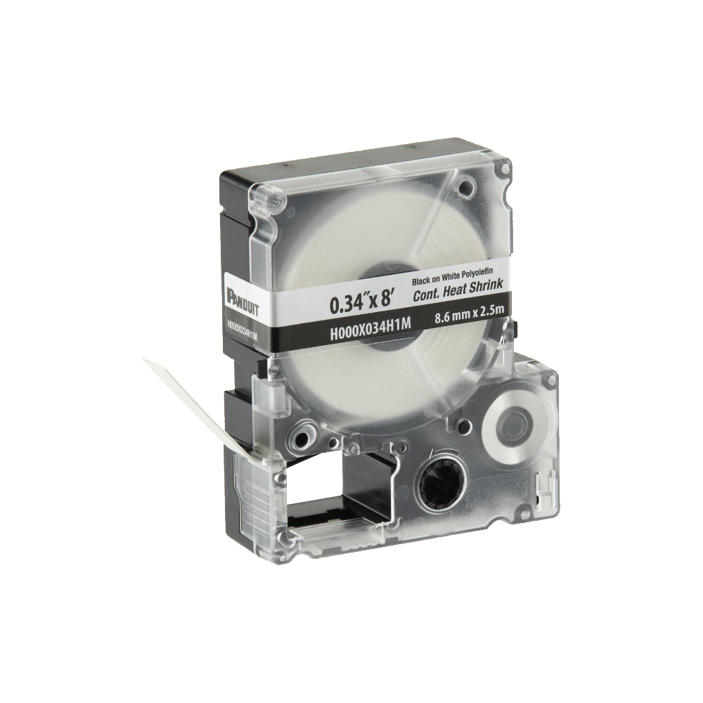 Casete de Etiquetas de Poliolefina de Cinta Continua, Tubo Termocontráctil, 8.6 mm de Ancho y 2.4 m de largo, Para Cables de 1.5 a 4.8 mm (18-12 AWG) de Diámetro, Color Blanco