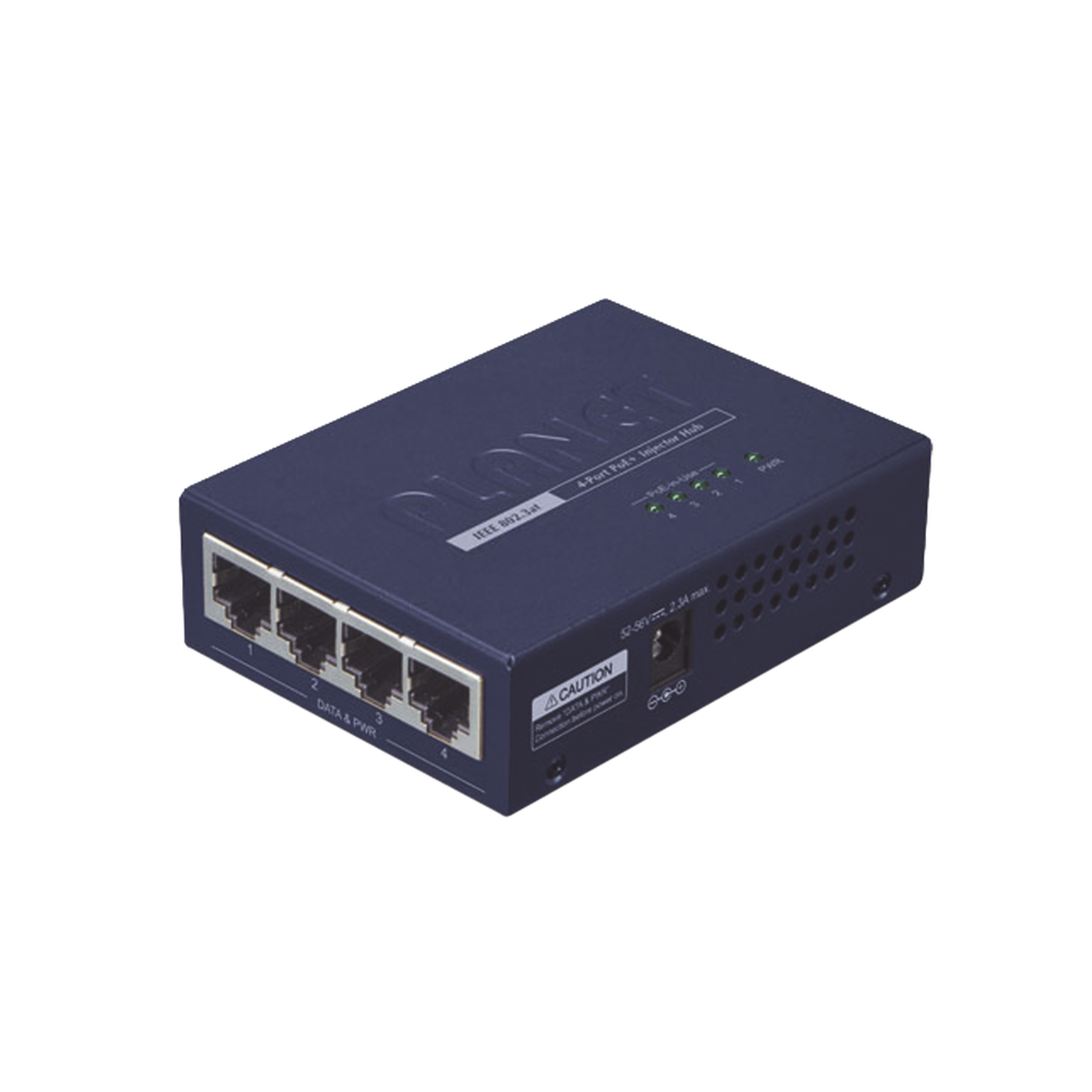High PoE Injector, 4 Gigabit Input Ports, 4 Gigabit 802.3af/at PoE Output Ports for Each Port, Up to 30 W per interface