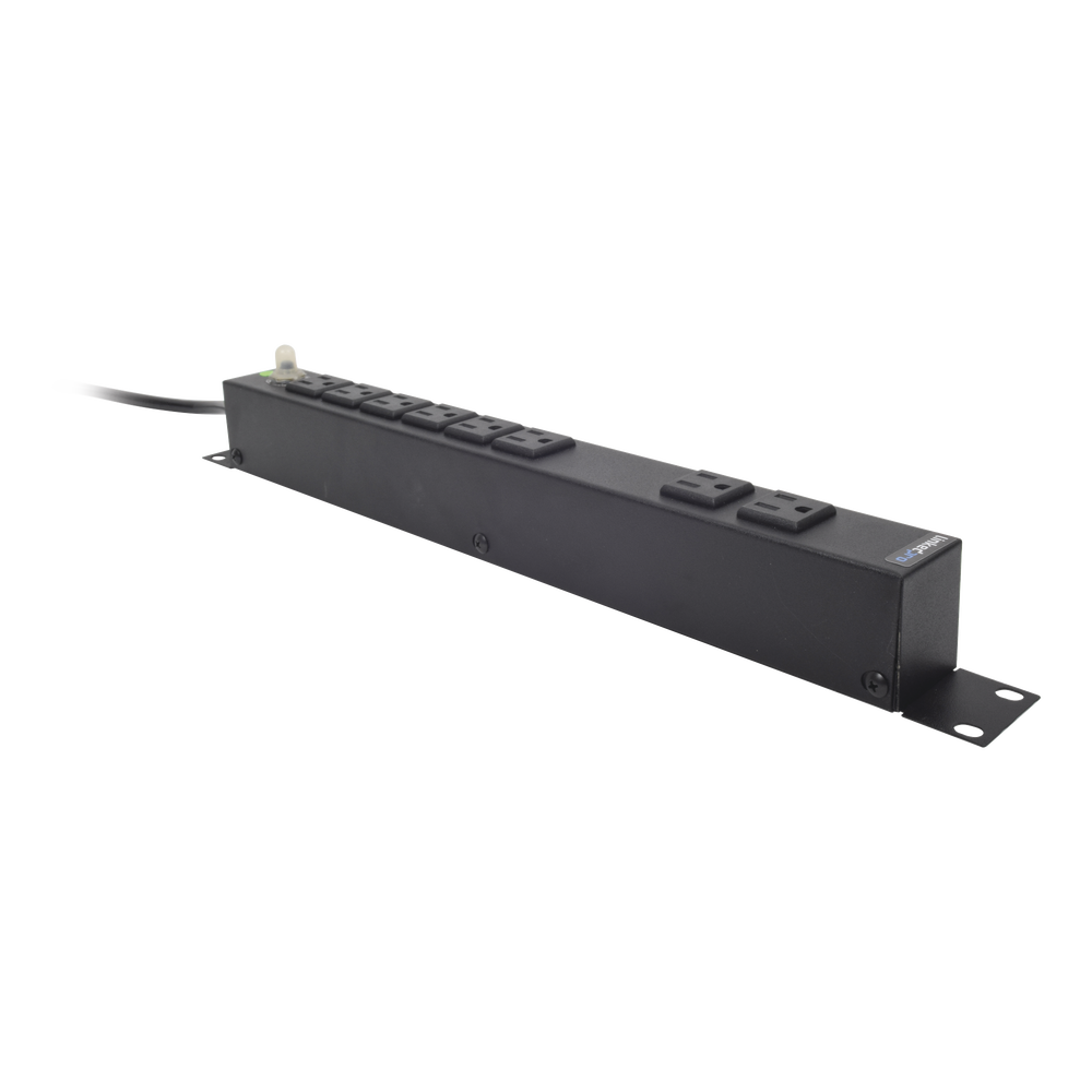 8-Contact Horizontal Power Strip (PDU) (NEMA 5-15R) 19" Rack 1RU. Input/Output Voltage: 120Vac/15A