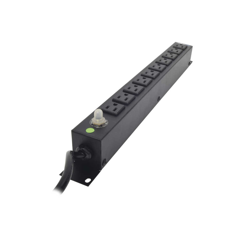 10-Contact Horizontal Power Strip (PDU) (NEMA 5-15R) 19" Rack 1RU. Input/Output Voltage: 120Vac/15A