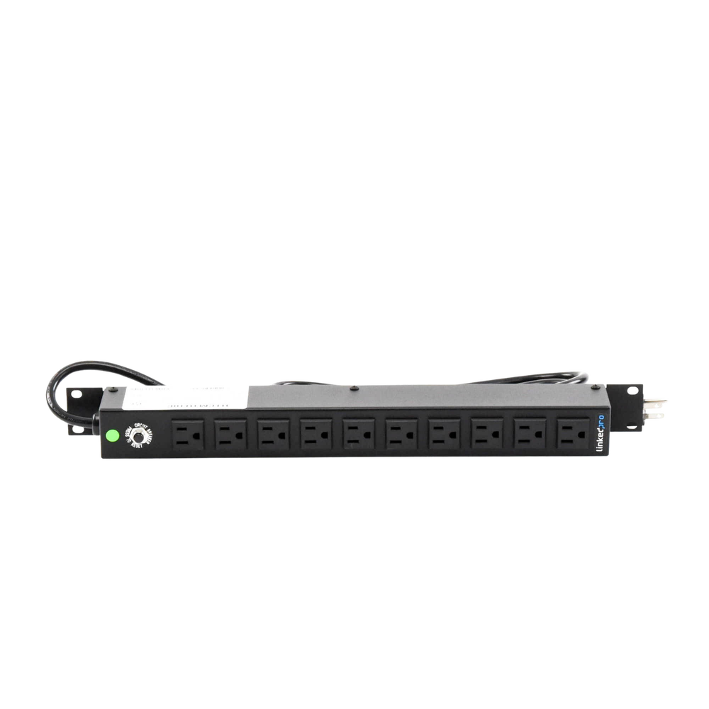 10-Contact Horizontal Power Strip (PDU) (NEMA 5-15R) 19" Rack 1RU. Input/Output Voltage: 120Vac/15A