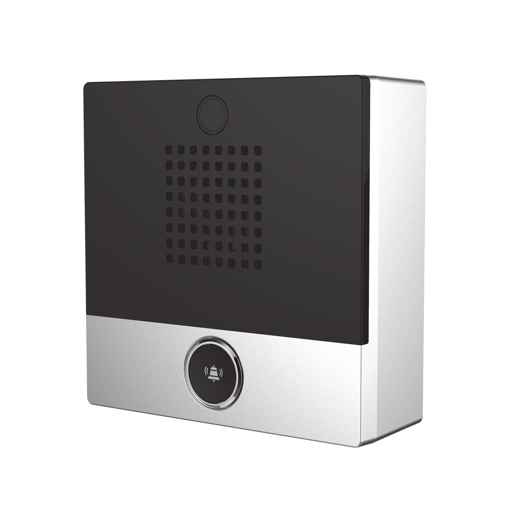 Mini intercom for hotels and hospitals, with elegant design, PoE, 1 button, 1 integrated output and input relay.