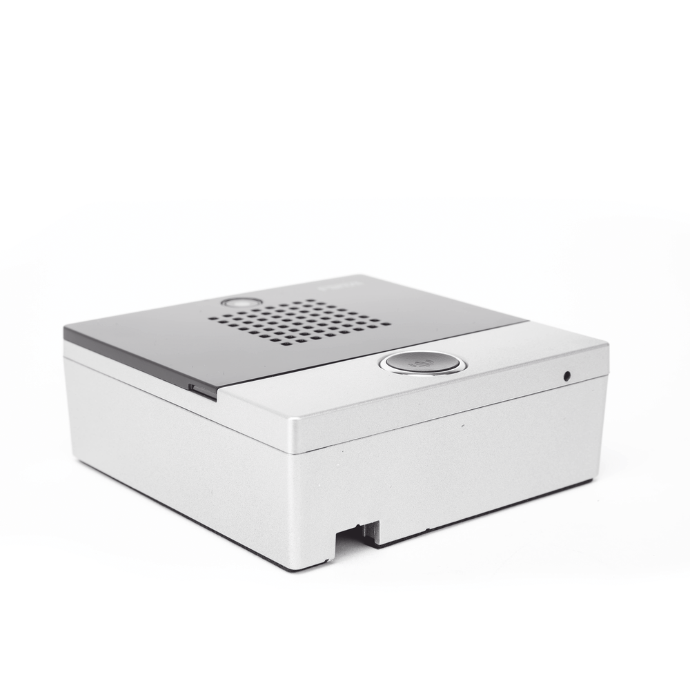 Mini video intercom for hotels and hospitals, with elegant design, PoE, 1Mpx camera, 1 button, 1 integrated input and output relay.