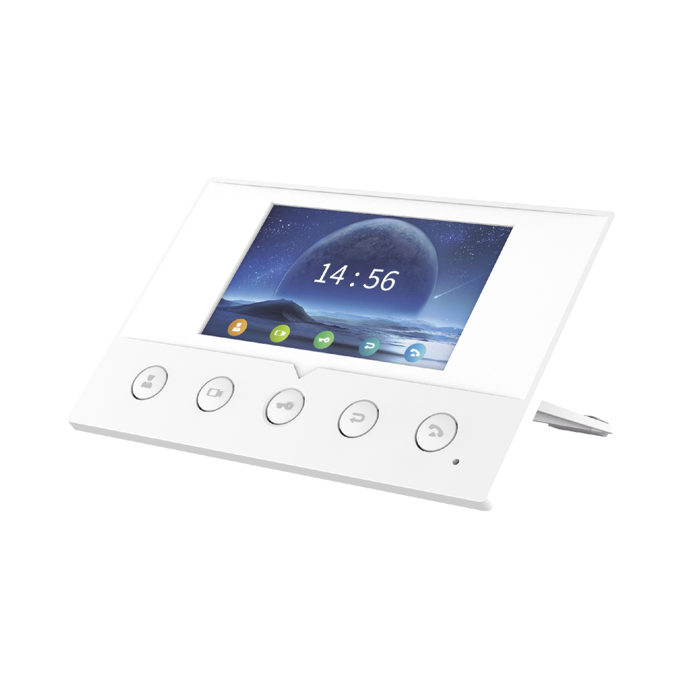 Monitor IP/SIP para interior, Wi-Fi, pantalla a color de 4.3", audio de 2 vías, PoE, 8 interfaces de entrada de alarma.