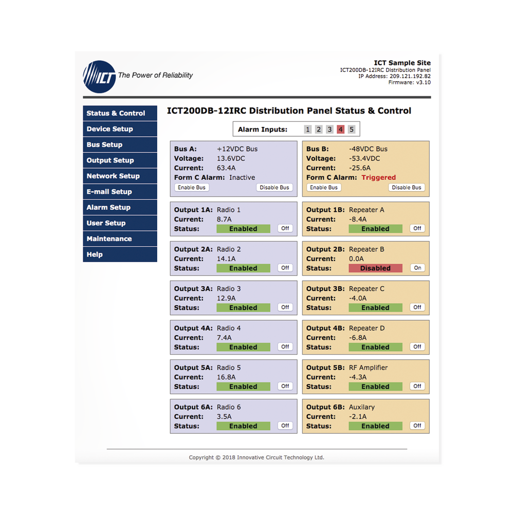 PDU Administrable IP, 12 Salidas para Brakers (No incluidos), Control de Energía Remoto, Doble Bus Inteligente de Distribución CD, Aplicaciones 12,24 y 48 VCD.
