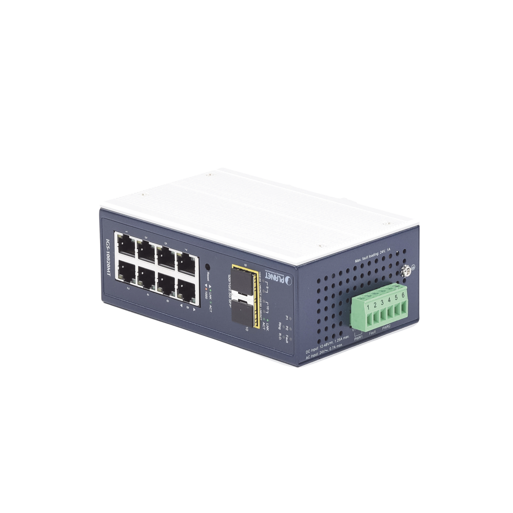 Industrial Manageable Layer 2 Switch, 8 Ports 10/100/1000T, 2 SFP Ports 1G / 2.5 G BASE