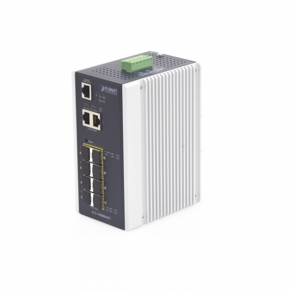 L2+ Managed Industrial Switch, 8 1G SFP Ports, 2 Gigabit TP Ports, (-40 ~75 degrees C)
