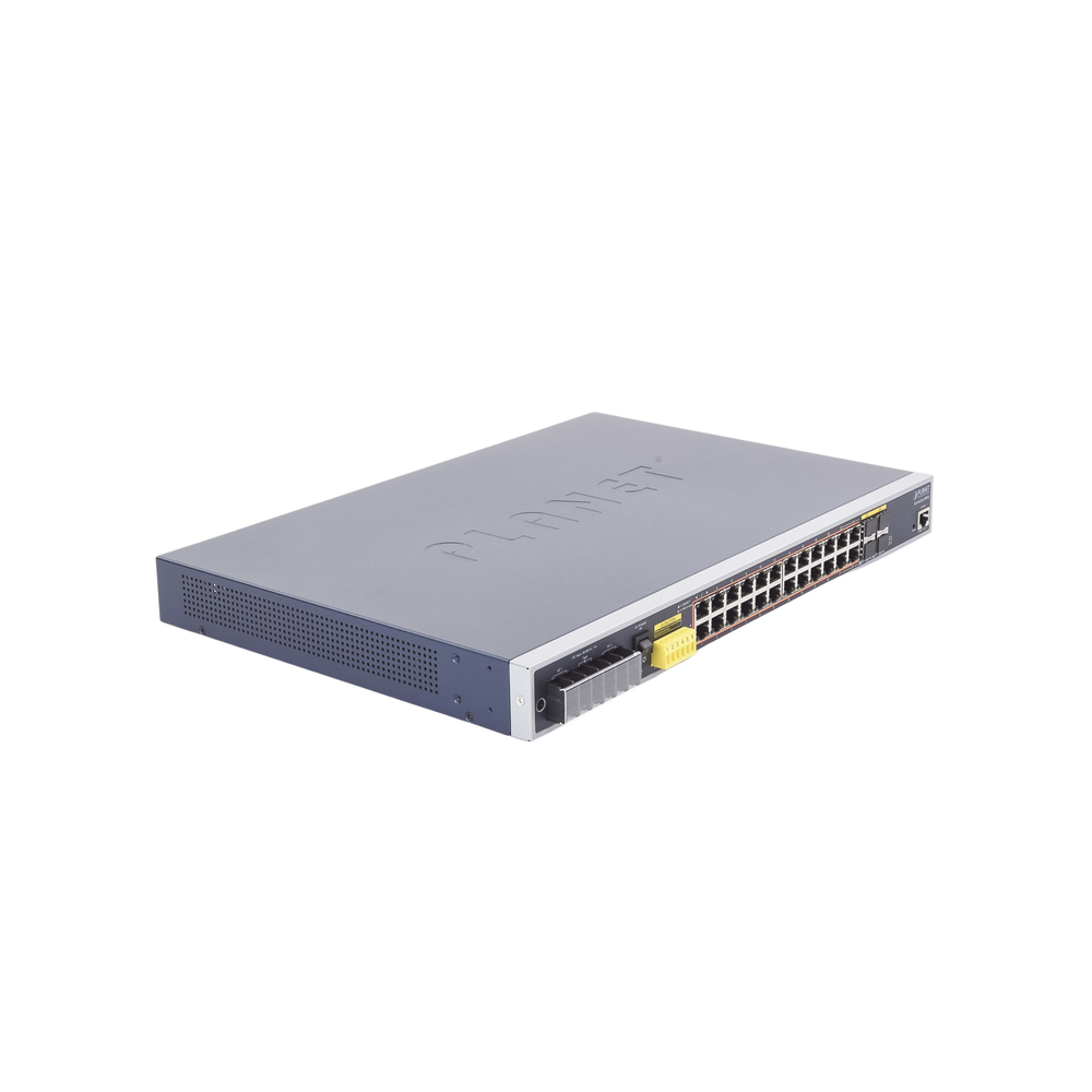 Industrial Layer 3 PoE Switch, With 24 Gigabit 802.3af/at PoE Ports, 4 Shared 100/1000X SFP Ports, Withstands Extreme Temperatures of -40~75°C