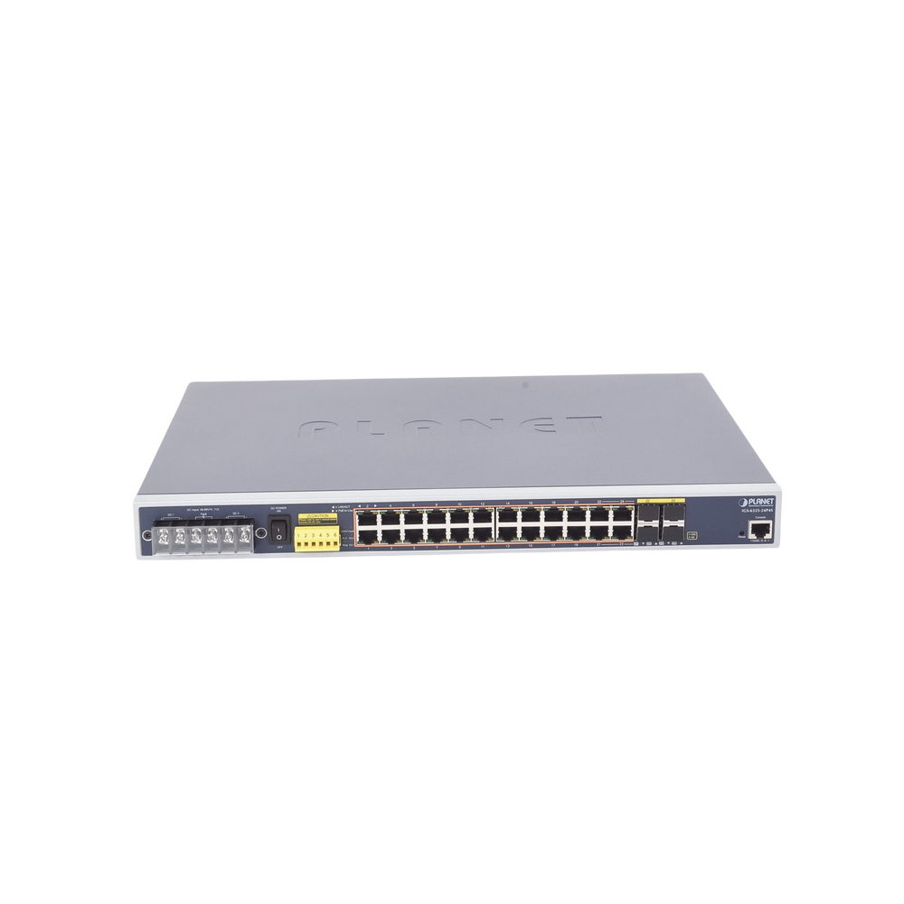 Industrial Layer 3 PoE Switch, With 24 Gigabit 802.3af/at PoE Ports, 4 Shared 100/1000X SFP Ports, Withstands Extreme Temperatures of -40~75°C