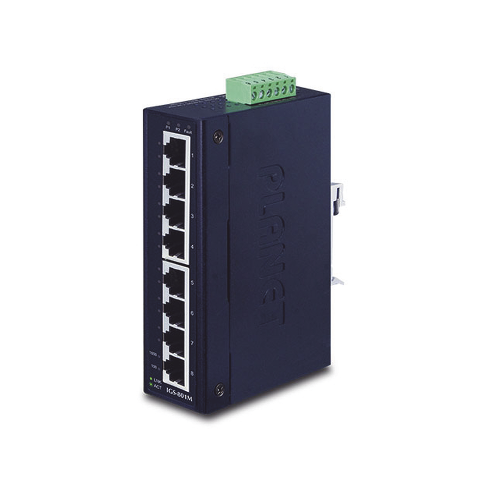 Layer 2 Managed Industrial Switch, 8 Gigabit Ports, Dual Power Input for Redundant Supply