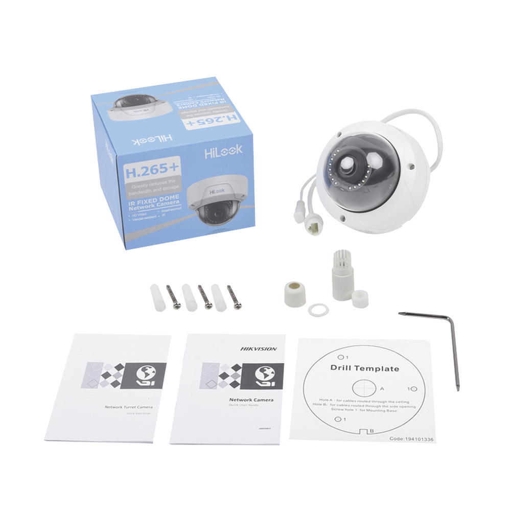 HiLook Series / Domo IP 2 Megapixel / 30 mts IR / Exterior IP67 / IK10 / dWDR / PoE / Lente 2.8 mm / Onvif