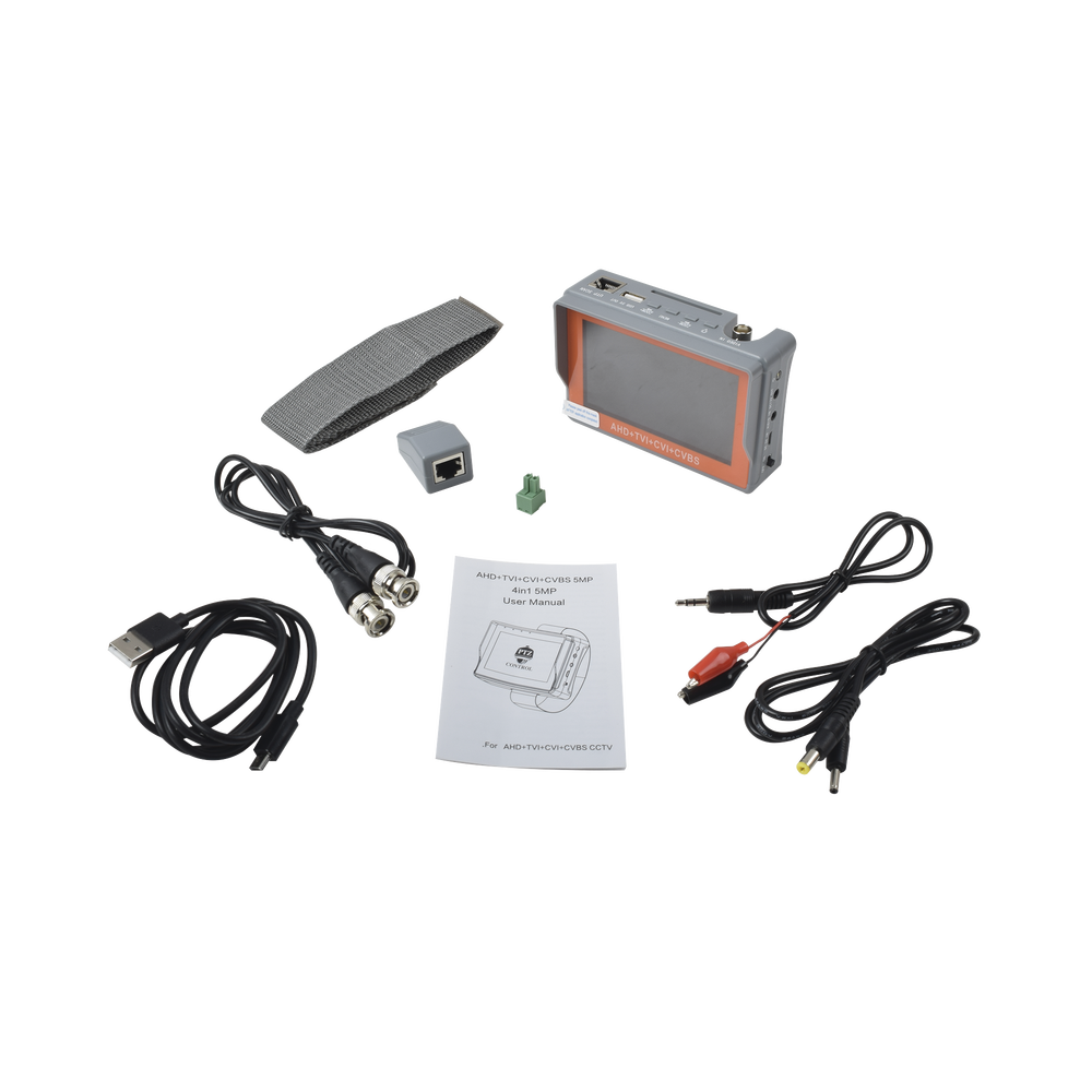 Wrist Video Tester with 4" Display for HD-TVI 5MP, HD-CVI 5MP, AHD 5MP and Analog 1200 TVL Cameras, Coaxitron Control