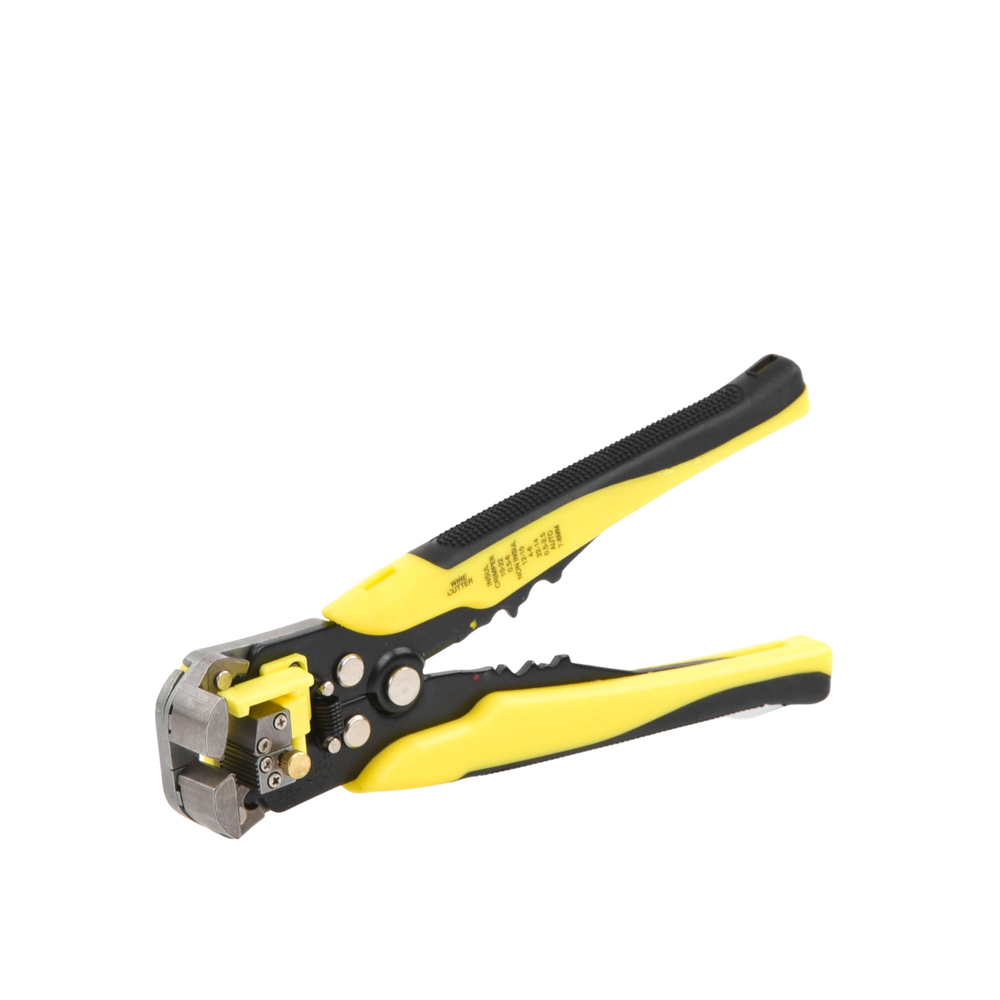 Multifunctional wire stripper pliers, with tab terminal, automatic crimping, yellow color.