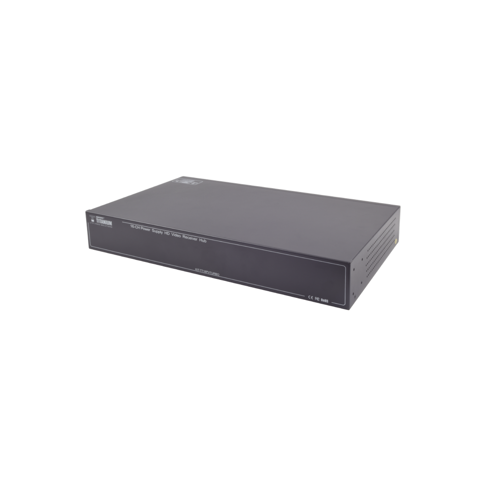16 Channel Active Transceiver Kit / Video + Power in a single UTP Cable / 150m in 4K, 200m in 5 MP / Sends 36 Vdc and receives 12 Vdc / All Included for Rack / Compatible with HD-TVI / CVI / AHD / CVBS cameras / Clean Installation