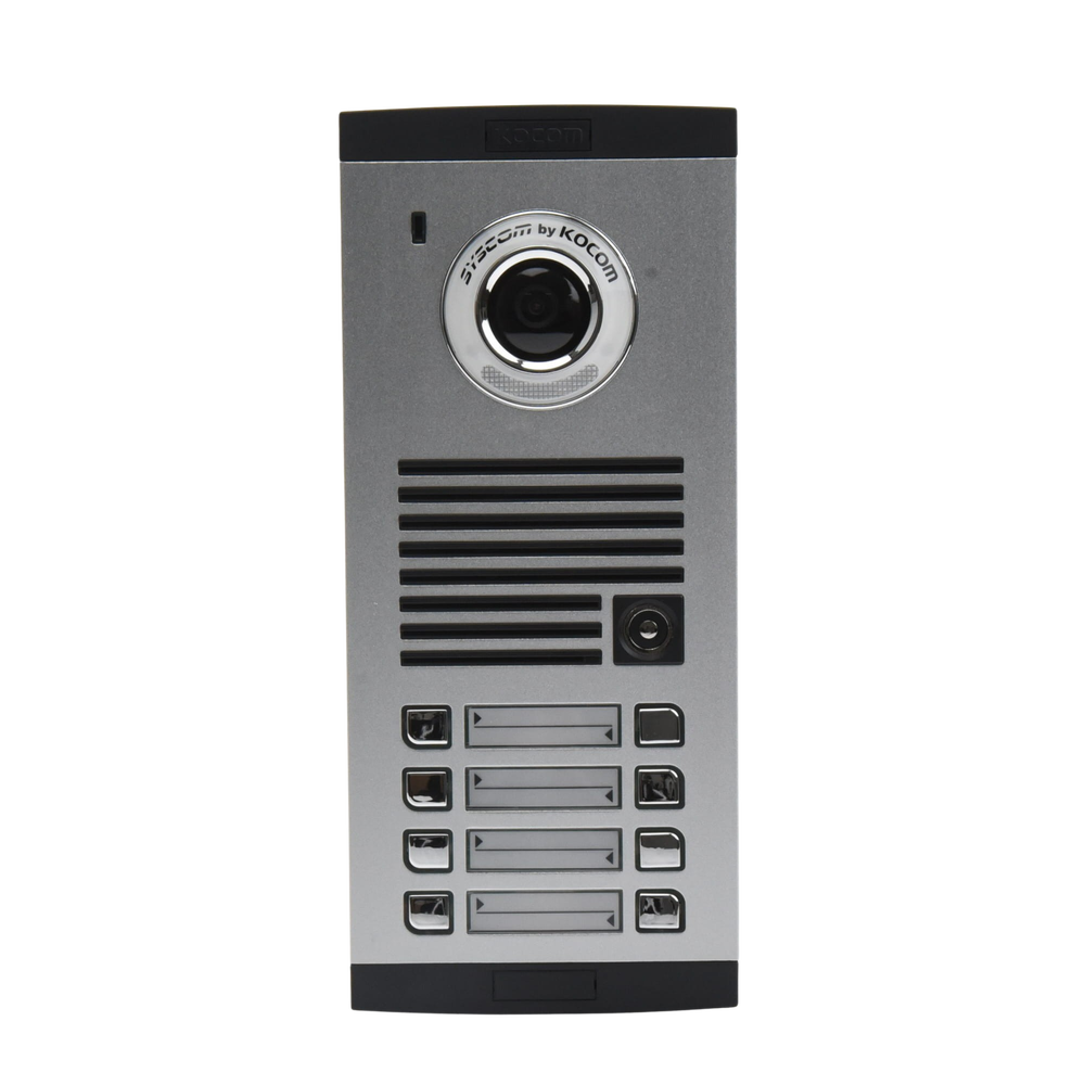 Street front for 8 apartments, compatible with 4-wire monitors, expandable to 20 or 32 apartments.