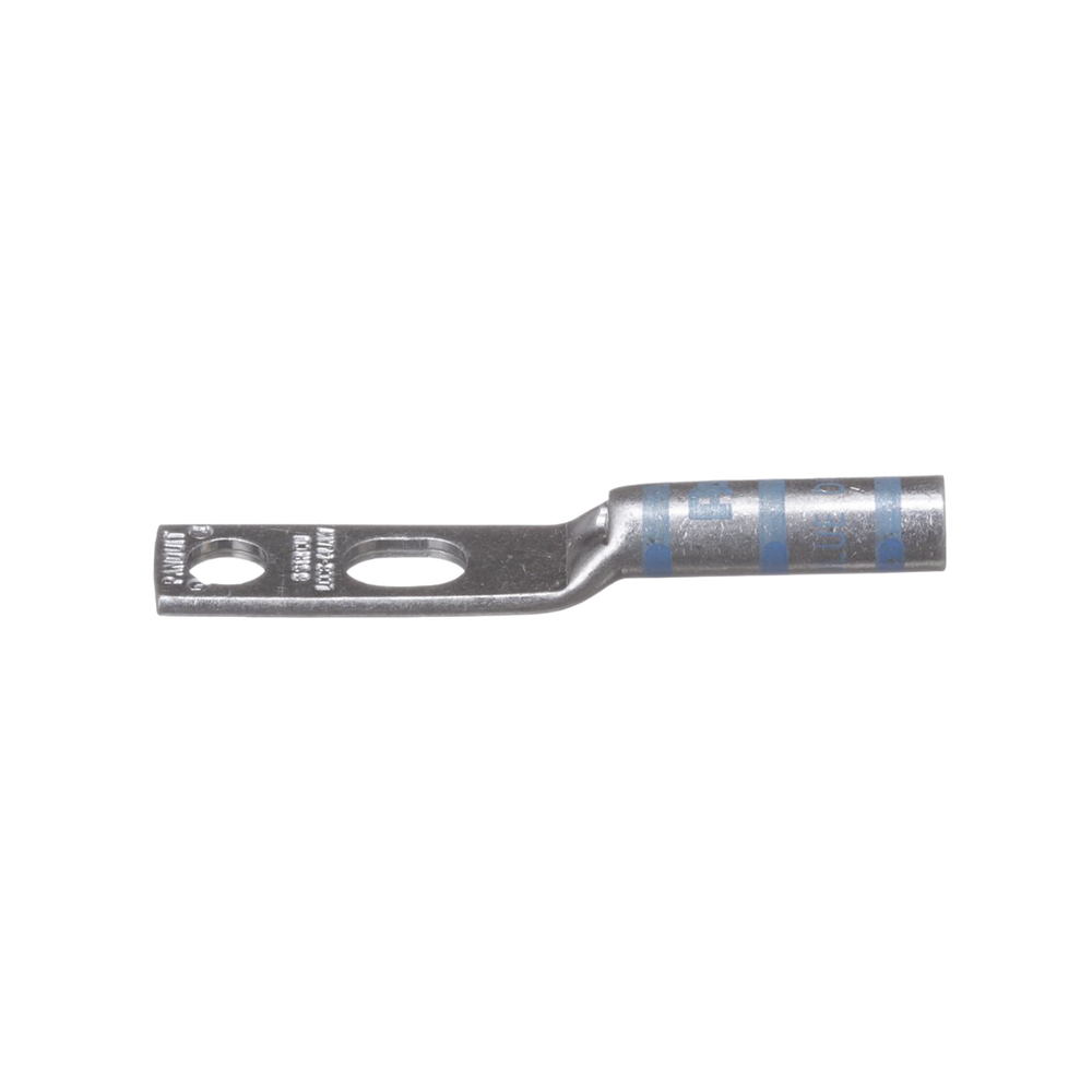1/4" Two-Hole Long Barrel Compression Terminal for 6 AWG Wire, 0.50" to 0.63" Hole Spacing