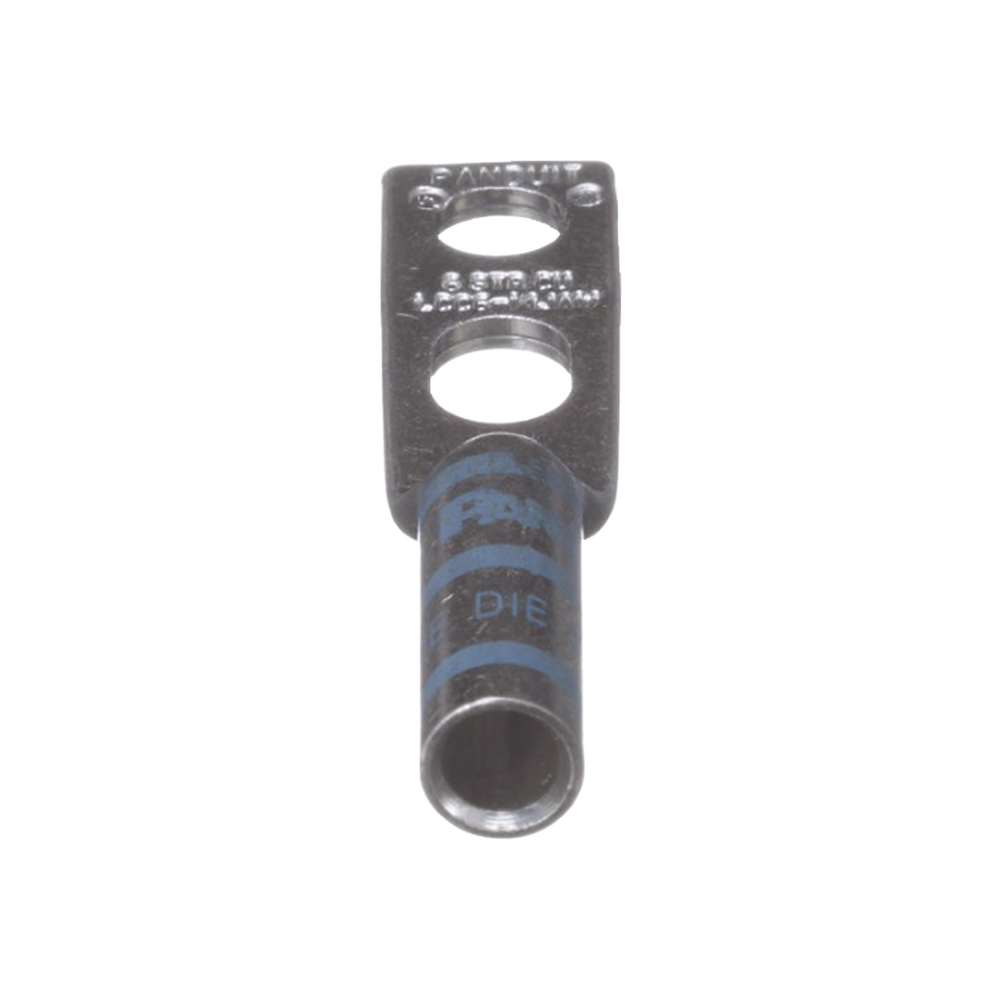 1/4" Two-Hole Long Barrel Compression Terminal for 6 AWG Wire, 0.50" to 0.63" Hole Spacing