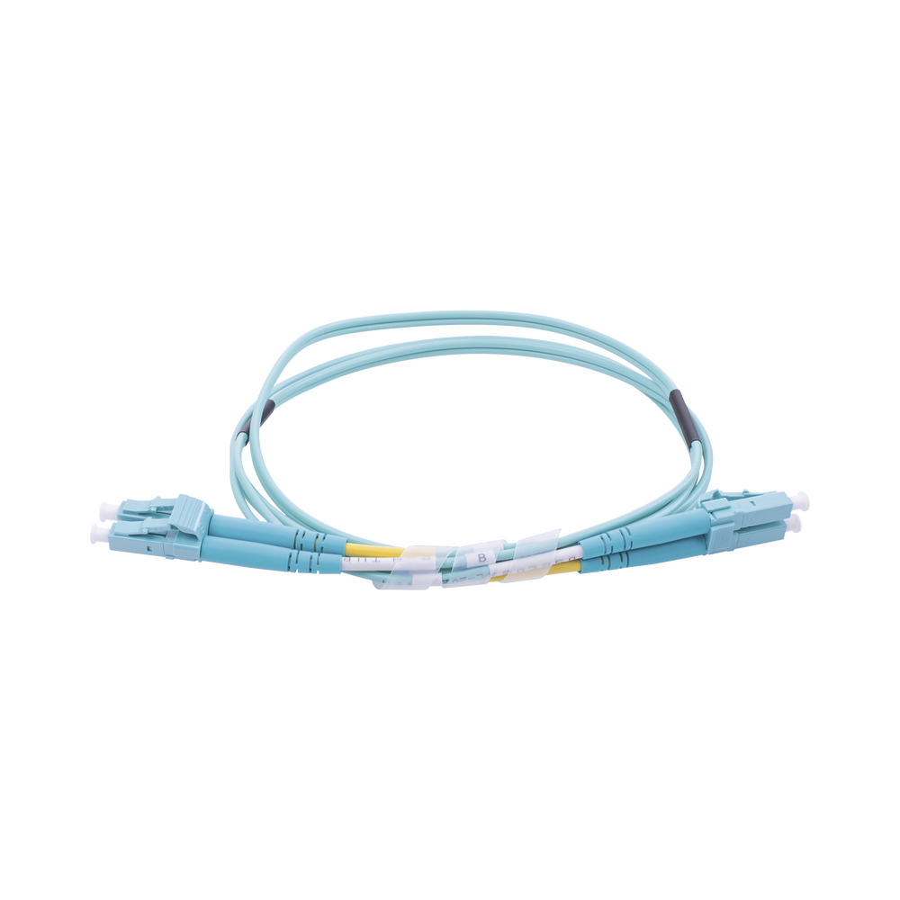 Jumper de Fibra Óptica Multimodo OM3 50/125 LC-LC OFNR (Riser), 2.0 mm, Dúplex, Aqua, 1 metro