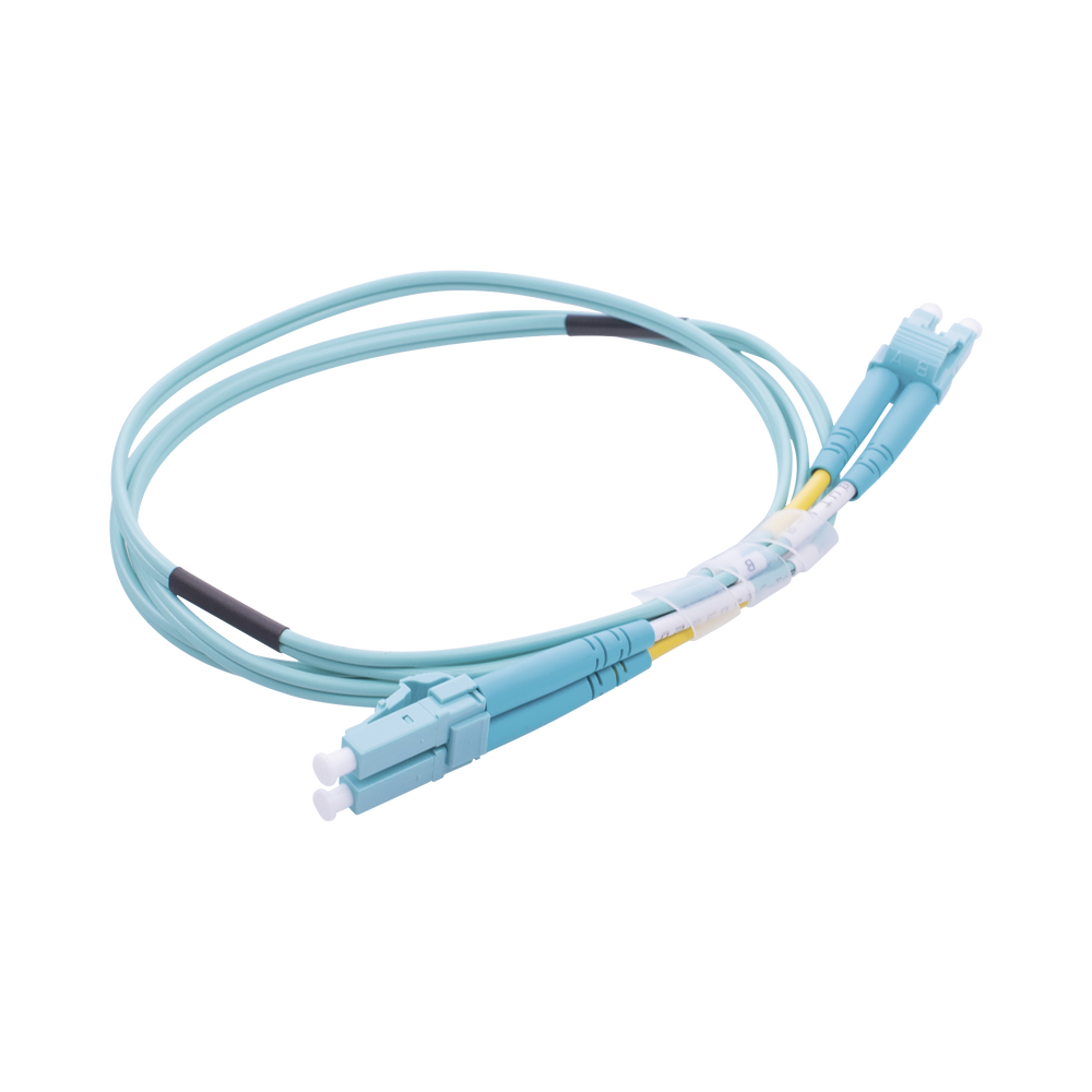 Jumper de Fibra Óptica Multimodo OM3 50/125 LC-LC OFNR (Riser), 2.0 mm, Dúplex, Aqua, 1 metro