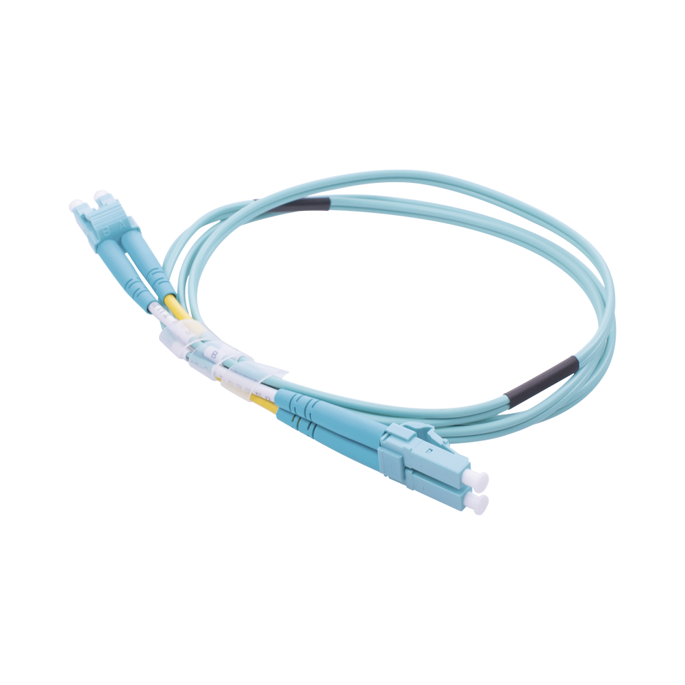 Jumper de Fibra Óptica Multimodo OM3 50/125 LC-LC OFNR (Riser), 2.0 mm, Dúplex, Aqua, 1 metro