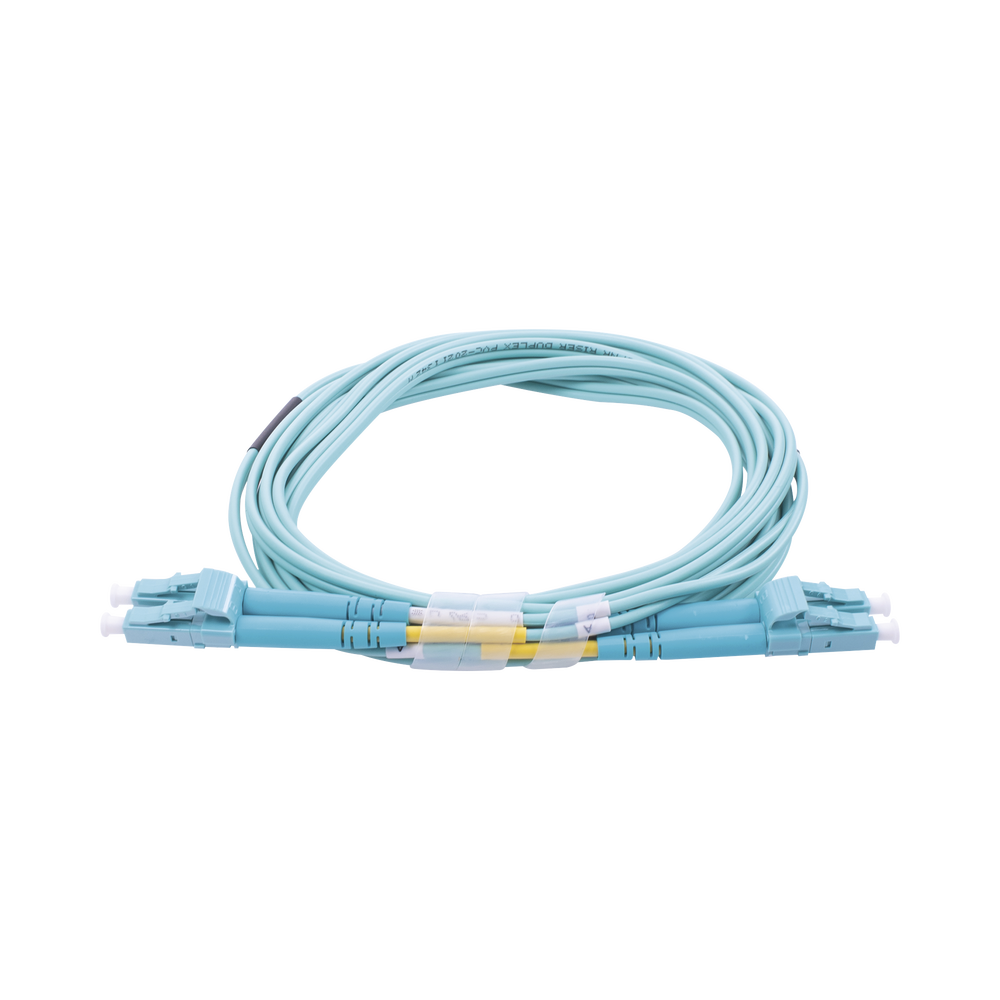 Jumper de Fibra Óptica Multimodo OM3 50/125 LC-LC OFNR (Riser), 2.0 mm, Dúplex, Aqua, 3 metros