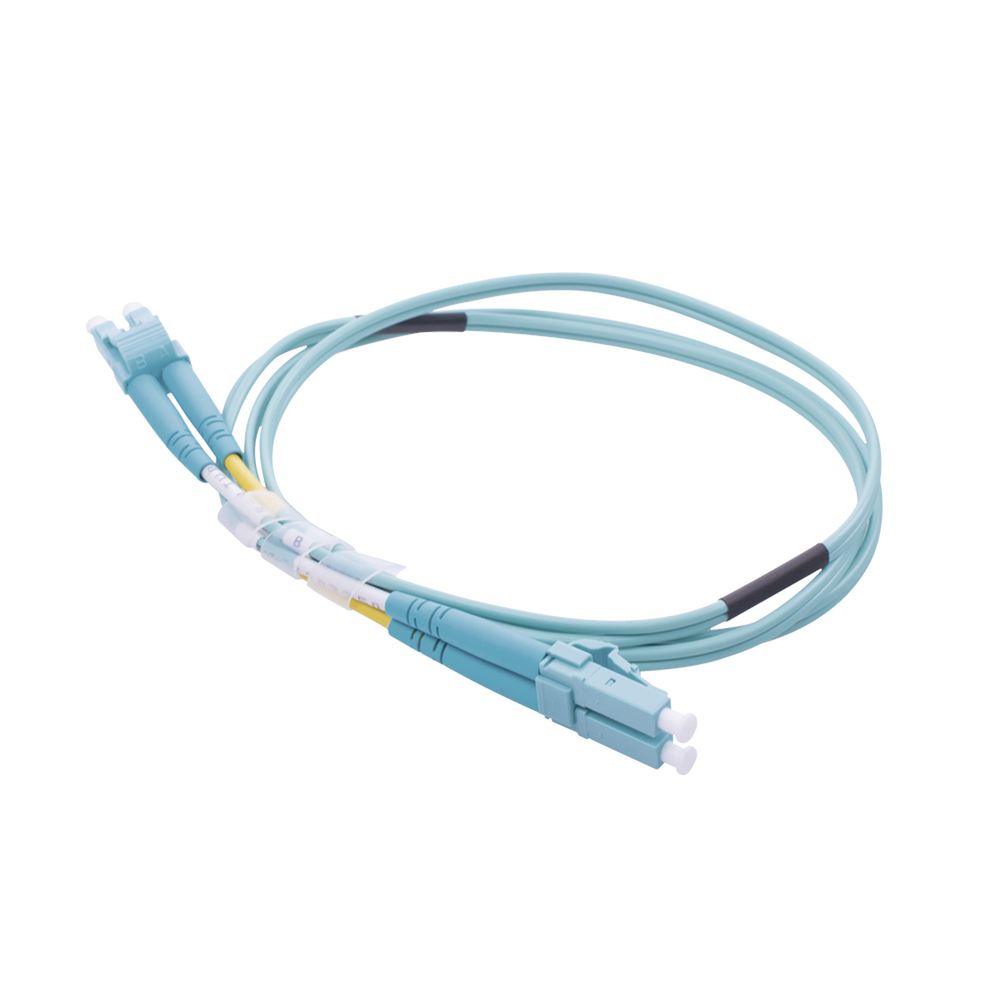 Jumper de Fibra Óptica Multimodo OM4 50/125 LC-LC OFNR (Riser), 2.0 mm, Dúplex, Aqua, 1 metro