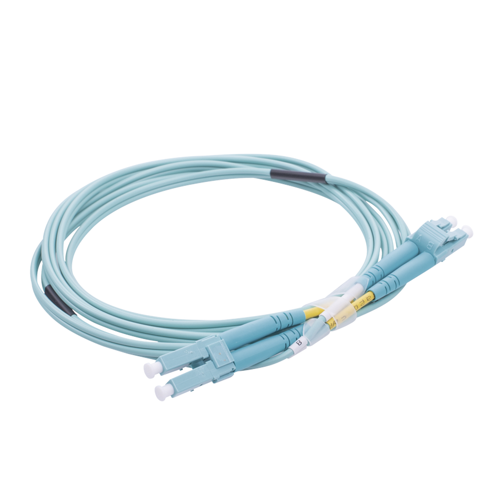 Jumper de Fibra Óptica Multimodo OM4 50/125 LC-LC OFNR (Riser), 2.0 mm, Dúplex, Aqua, 2 metros