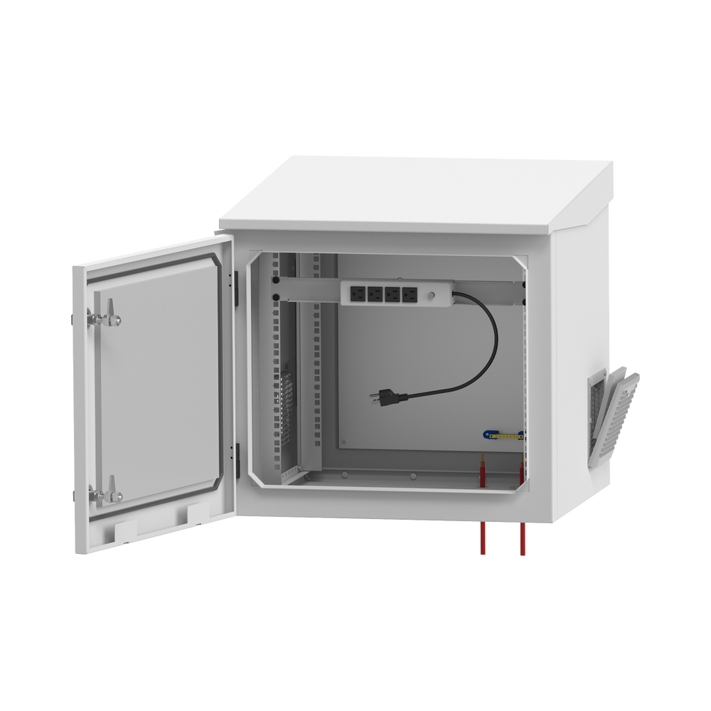 Gabinete de Exterior con Rack de 19" de 9UR con Ventiladores y Termostato (Montaje a poste o torre se vende por separado).