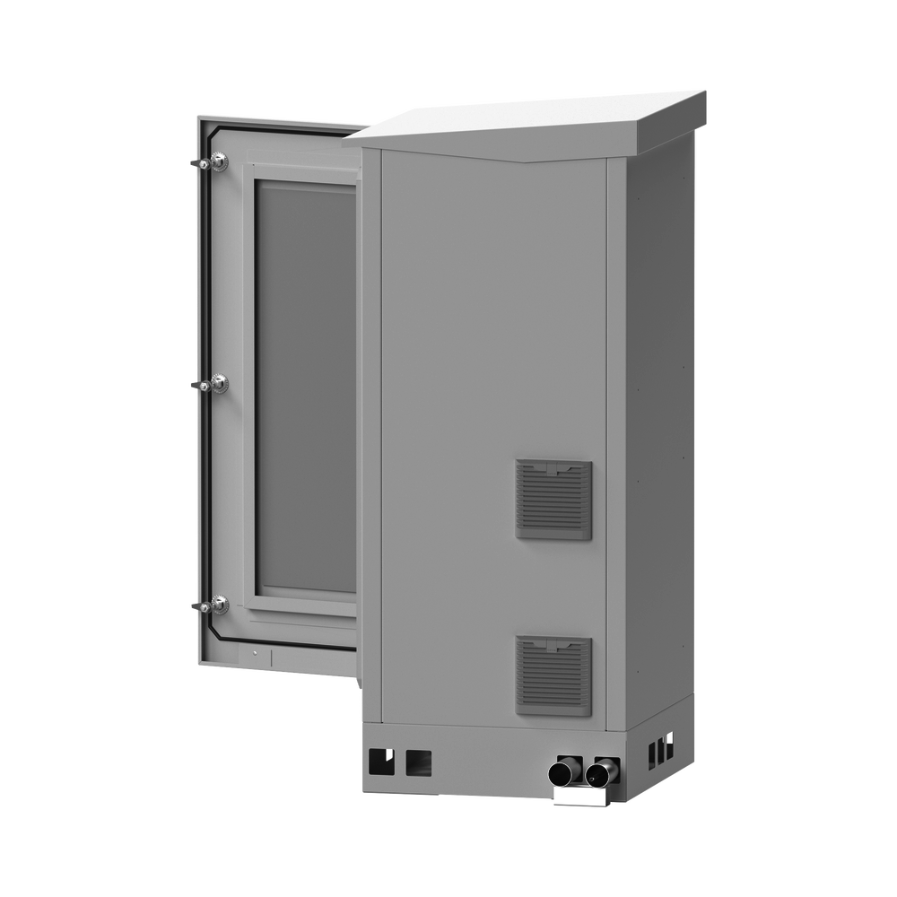 Gabinete de Piso para Exterior con Ventiladores y Termostato con Rack de 19" de 16 U + Espacio para Baterías.