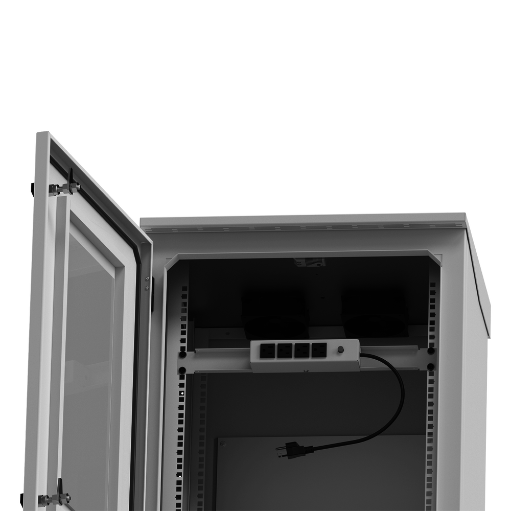 Gabinete de Exterior con Rack de 19" de 16U con Ventiladores y Termostato (Montaje a poste o torre se vende por separado).