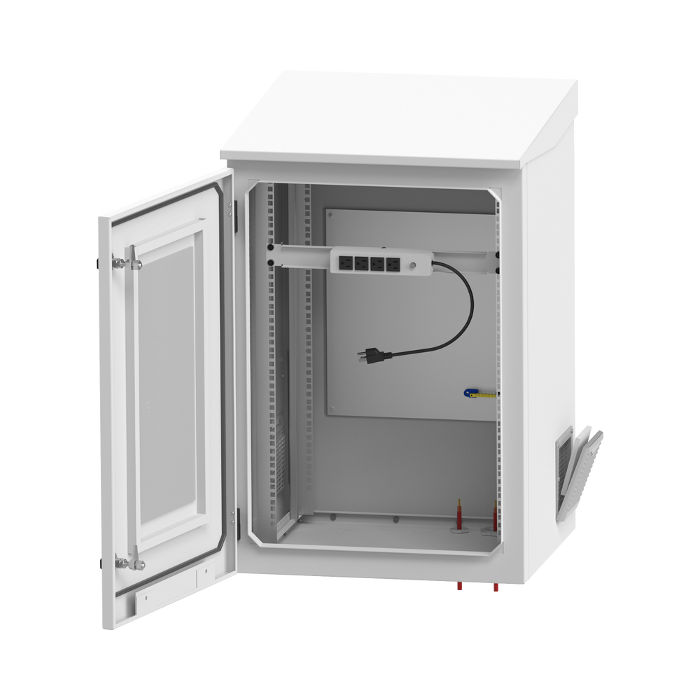 Gabinete de Exterior con Rack de 19" de 24U con Ventiladores y Termostato (Montaje a poste o torre se vende por separado).