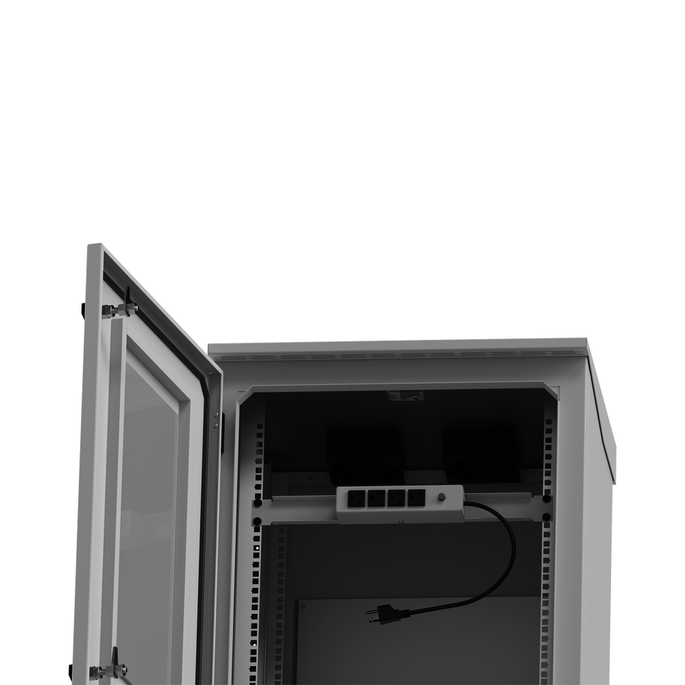 Gabinete de Exterior con Rack de 19" de 24U con Ventiladores y Termostato (Montaje a poste o torre se vende por separado).