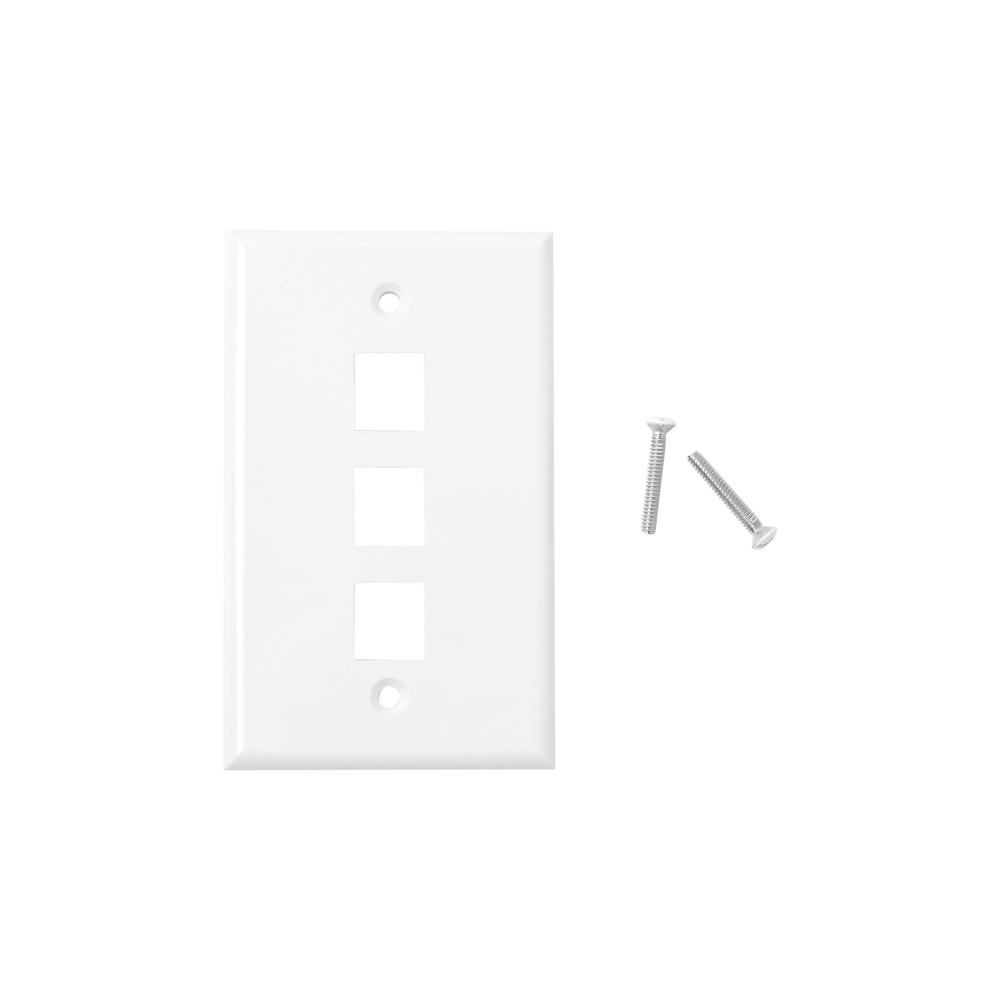 Placa de pared de 3 puertos, Keystone, Color Blanco