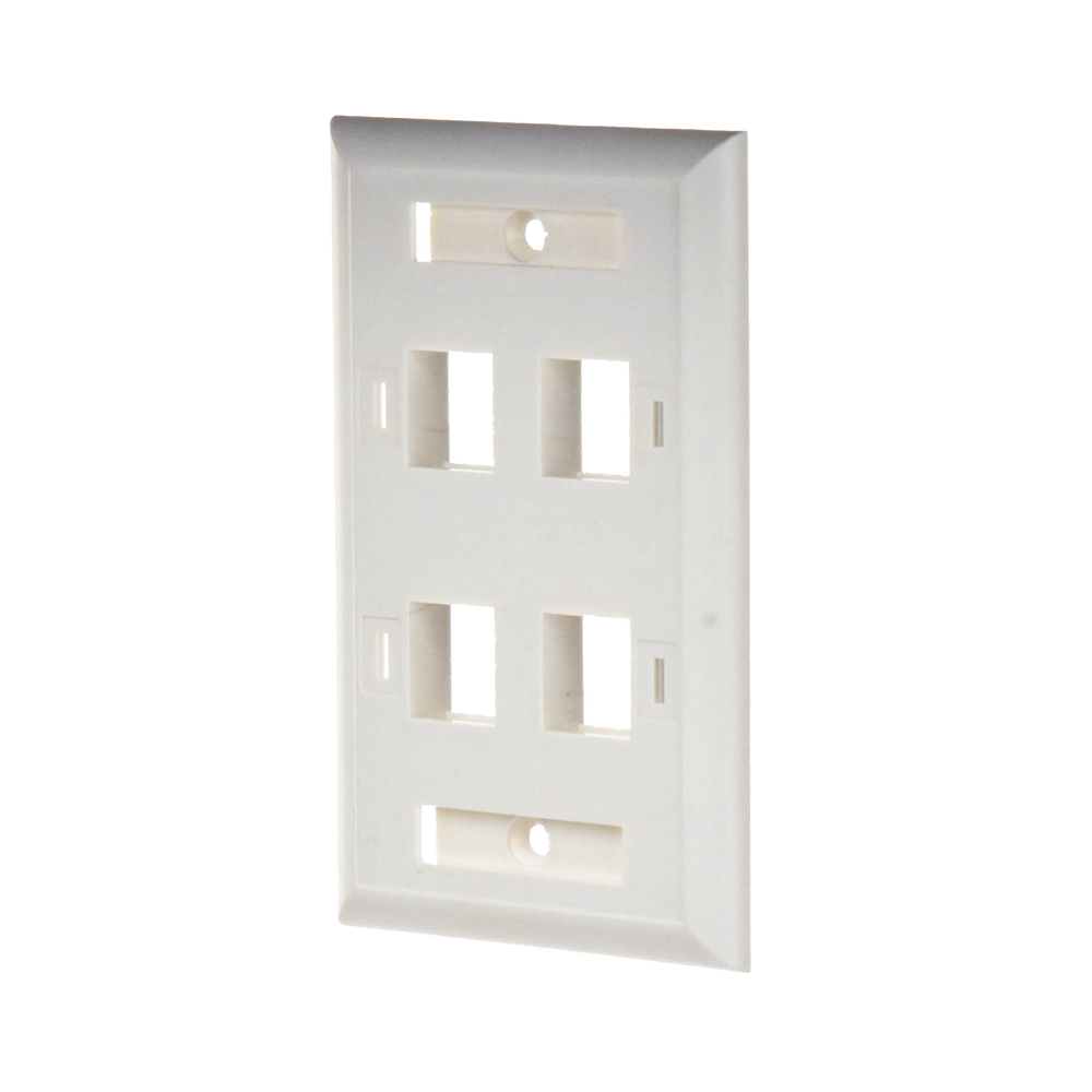 Placa de pared de 4 puertos, Keystone, con espacio para etiqueta, Color blanco