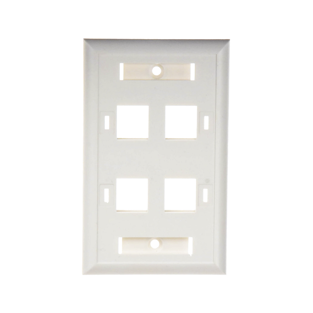 Placa de pared de 4 puertos, Keystone, con espacio para etiqueta, Color blanco