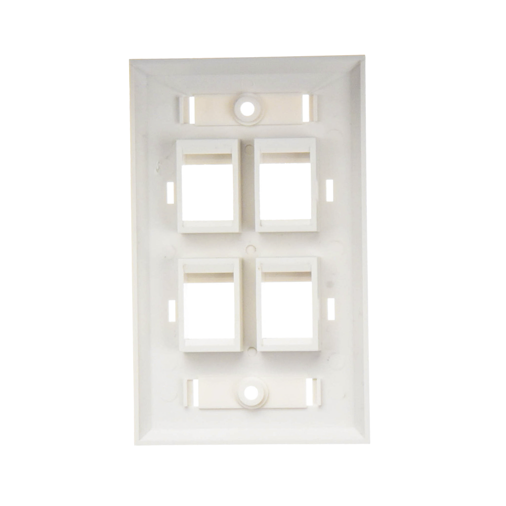 Placa de pared de 4 puertos, Keystone, con espacio para etiqueta, Color blanco