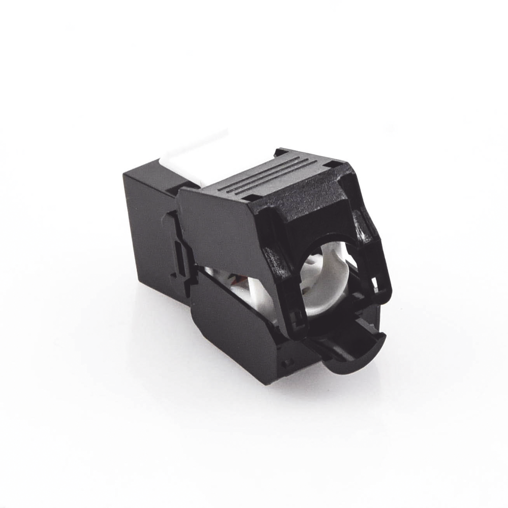 Cat5e Keystone Jack Module (toolless), with 180º angled termination, Black, Compatible with Linkedpro Faceplate and Patchpanel