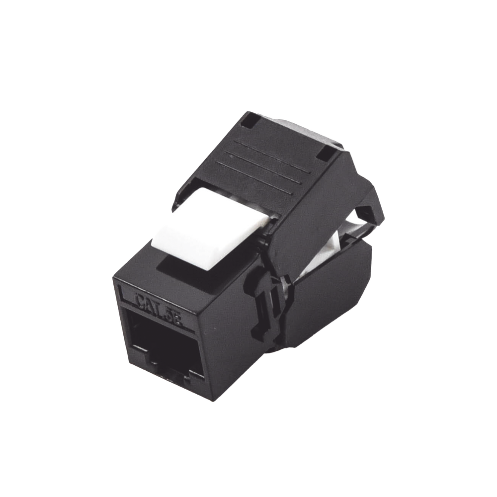 Módulo Jack Keystone Cat5e (toolless), con terminación en ángulo 180 º Color Negro, Compatible con Faceplate y Patchpanel Linkedpro