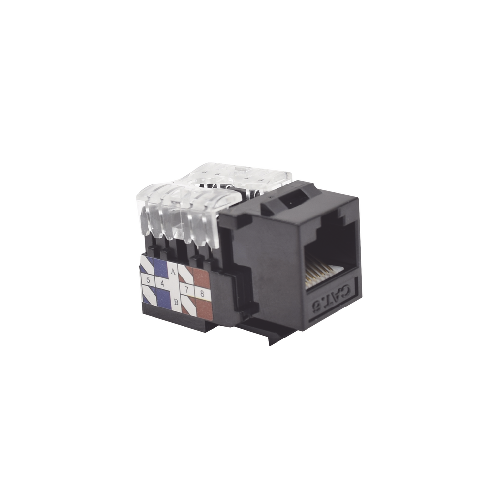 Módulo Jack Keystone Cat6 con terminación 110 (Punchdown) para faceplate - Color Negro